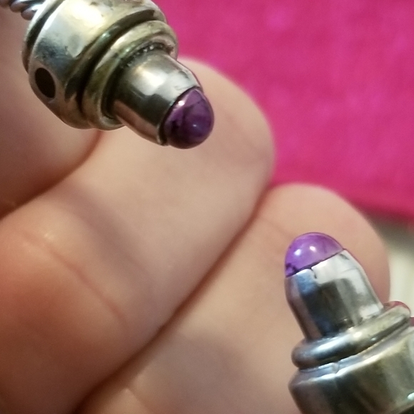 Beautiful Bali Design Sterling Silver Cable Bracelet with Purple Stone End Caps - Picture 6 of 10